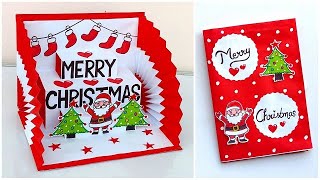 Christmas pop up card 2023  Merry christmas greeting card making  Christmas card handmade [upl. by Luba]