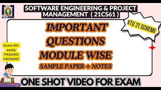 SEPM Imp Questions Module WisePASSING PACKAGESoftware Engineering ampProject Management 21CS61vtu [upl. by Onid]