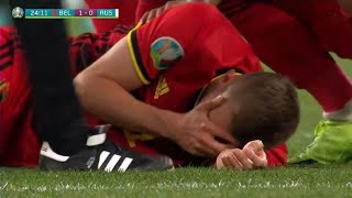 Timothy Castagne Head injury Vs Russia 😰 [upl. by Atkinson]