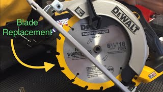 DeWalt Circular Saw Blade Installation Removal Replacement Shown on Cordless DCS393 [upl. by Barty]