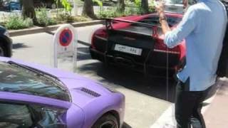 Amazing LineUp of Arab Supercars in Cannes  2x LP 6704 SV SLR 722S 2x Veyron 911 Gemballa [upl. by Ylrebmyk]