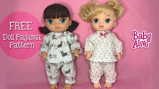 How to make Baby Alive 12quot Doll Pajamas Free Pattern DIY Tutorial [upl. by Arevle]