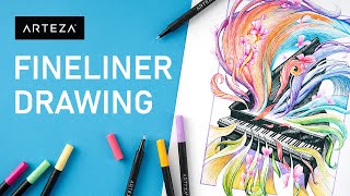 Arteza Inkonic Fineliner Pens  How To Use Fineliner Pens Ink Drawing [upl. by Changaris]