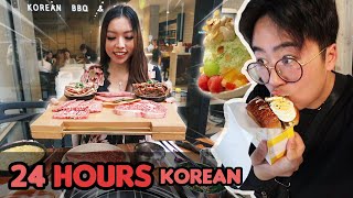 24 Hours of Eating KOREAN Food ft Egg Toast KBBQ and Patbingsu [upl. by Acirtal]