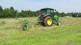 John Deere 5065M and a Krone KW 5524x7 T Tedder in Field Edge Mode Part 1 [upl. by Knuth]