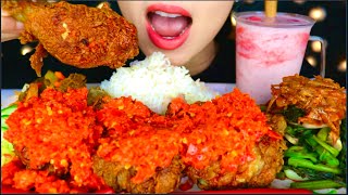 ASMR AYAM GEPREK PEDAS SPICY FRIED CHICKEN RICE INDONESIA GARLIC SPINACH FRY PICKLE 먹방  咀嚼音 [upl. by Eyram]