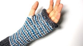 How to Loom Knit Fingerless Mittens changing colors DIY Tutorial OLD Version [upl. by Lotty]