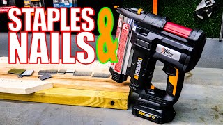 SHOOT NAILS amp STAPLES  Worx 20V WX840L 18Gauge Nailer Stapler [upl. by Dualc840]