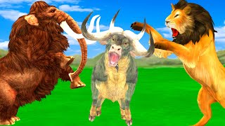 3 Giant Lion attack Cow Cartoon Bull Gorilla Saved by Zombie Mammoth Vs Lions [upl. by Duleba]