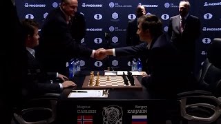 World Chess Championship 2016 Carlsen v Karjakin Game 1 [upl. by Ennaus]