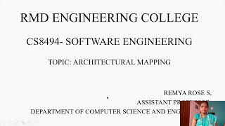 Architectural Mapping in Software Engineering  Mrs S Remya Rose APCSE RMDEC [upl. by Oicirbaf]