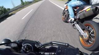 Yamaha MT07 vs Ktm 690 SmcR [upl. by Vaenfila]