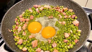 Ricetta Con Uova Pancetta e Piselli Gustosa e Facile  Tasty Recipe With Eggs Bacon and Peas [upl. by Nipha]