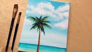 Palm Tree amp Ocean  Acrylic Painting for Beginners Step by Step Easy [upl. by Nogem]