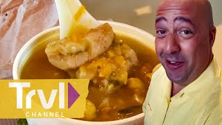 CowSkin Soup in Trinidad and Tobago  Bizarre Foods with Andrew Zimmern  Travel Channel [upl. by Shep664]