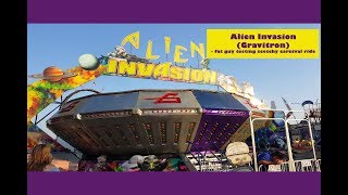 Alien Invasion Gravitron  fat guy testing a sketchy county fair carnival ride On ride POV [upl. by Einahpehs]