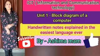 ICT Block diagram of a computer 🖥️💻💻💻🖥️ handwritten notes in easy language [upl. by Mayes250]