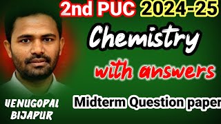 2nd PUC Chemistry midterm exam question paper with key answers Karnataka Board 202425 [upl. by Irafat]