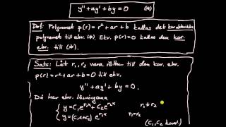 Differentialekvationer del 10  linjära homogena ekvationer av andra ordningen introduktion [upl. by Serles563]