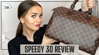 LOUIS VUITTON SPEEDY 30 DAMIER EBENE REVIEW  WHATS IN MY BAG  DILARA BOSAK [upl. by Johen]