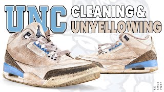 How to Clean and Remove Yellowing on Air Jordan 3 UNC [upl. by Koosis515]