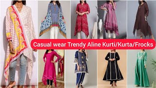 80 Trendy Casual kurti designs 2022Aline kurtiAline FrocksAline KurtaCasual Dress Designs [upl. by Steffie441]