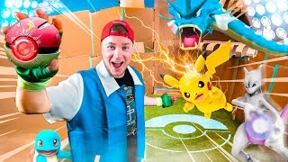 POKEMON BOX FORT BATTLE IRL Catching My First Pokemon [upl. by Dijam]