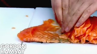 Salmon slicing world record  Gordon Ramsay [upl. by Aridan172]