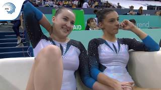 ZEMLIANAIA amp MAKSHTAROVA AZE  2018 Trampoline European silver medallists synchr [upl. by Reyam]