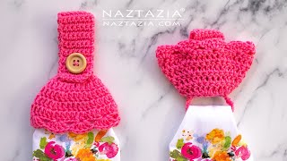 HOW to CROCHET TOWEL TOPPERS with HIDDEN RING  Easy Kitchen Towels by Naztazia [upl. by Aisatan]