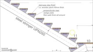 Double Stringer Steel Staircase Detail with Raised Wooden Tread Step [upl. by Sothena]