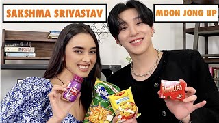 KPop Idol Moon Jong Up tries Indian snacks with Sakshma Srivastav  Indian Interview [upl. by Doris]