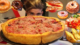 CHEESY CHICAGO DEEP DISH PIZZA Lasagna amp Donuts Mukbang FEAST  Bonus Donuts [upl. by Collbaith394]