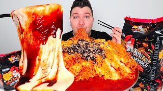 EXTREME VOLCANO FIRE NOODLES • Mukbang amp Recipe [upl. by Siraval]