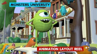 Monsters University  3D aniamtion Layout Reel  Charlie Ramos  3DAnimationInternships [upl. by Delle836]