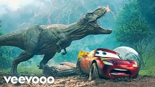 Pixar Cars  Jurassic World TRex Vs Lightning McQueen  Pixarized Cars Jeep [upl. by Tully]