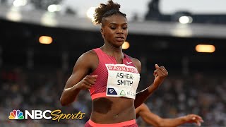 Dina AsherSmith survives Mujinga Kambundjis push wins Diamond League 200m  NBC Sports [upl. by Lemart70]