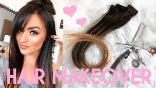 DIY Tape In Hair Extensions  Hair Makeover  How I Cut Bangs [upl. by Junna]