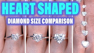 Heart Shaped Diamond Ring Size Comparison on the Hand Finger 1 Carat Engagement Cut 2 Ct 5 13 75 [upl. by Auguste]