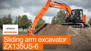 Hitachi ZX135US6 sliding arm excavator WALKAROUND [upl. by Ibob]