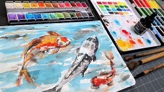 EASY Koi Fish in Watercolor RealTime Tutorial [upl. by Pudendas]