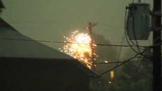 Power Lines Explode during Violent Storm Transformer Explosion [upl. by Nosretep]