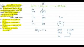 In Haber process 30L of dihydrogenand 30L of dinitrogen were takenfor reaction which yielded only [upl. by Etz]