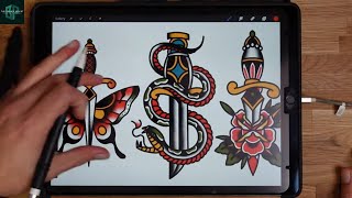 5 Easy Old School Daggers and How to Draw them  How to Draw a Tattoo Design [upl. by Eimmak]