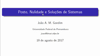 Sistemas Lineares Posto Nulidade e Soluções de Sistemas Lineares [upl. by Mcevoy]