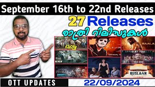 OTT UPDATES  September 16th to 22nd OTT Releases  27 Releases  Tonight Release  SAP MEDIA MALAYA [upl. by Gnek308]