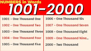 Numbers 1001 to 2000  Numbers from 1001 to 2000  2000 spelling  Numbers [upl. by Nellad]