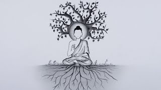 Pencil sketch of Buddha  Drawing Buddha meditating under bodhi tree [upl. by Navnod383]