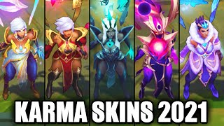 All Karma Skins Spotlight 2021  Ruined Latest Skin League of Legends [upl. by Halla]