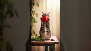 Cute cat eating tomato 🍅 story catlover cat happycats subscribe HappyTalkies shorts [upl. by Kenlay147]